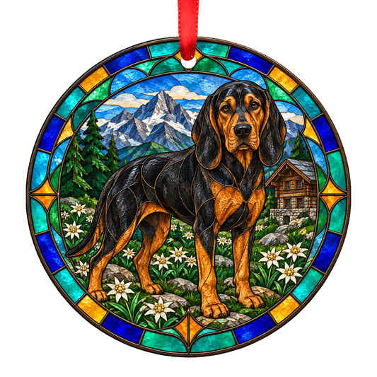 Tatra Hound Black and Tan porcelain Christmas ornament with red ribbon — ORN-11527