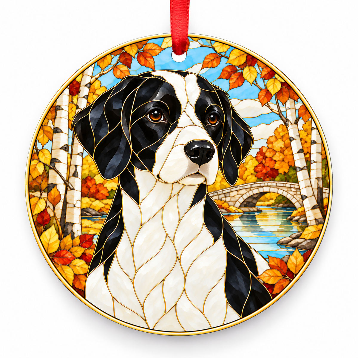 Brittany Black and White porcelain Christmas ornament with red ribbon — ORN-11546