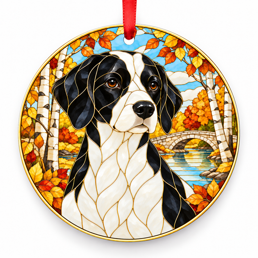 Brittany Black and White porcelain Christmas ornament with red ribbon — ORN-11546