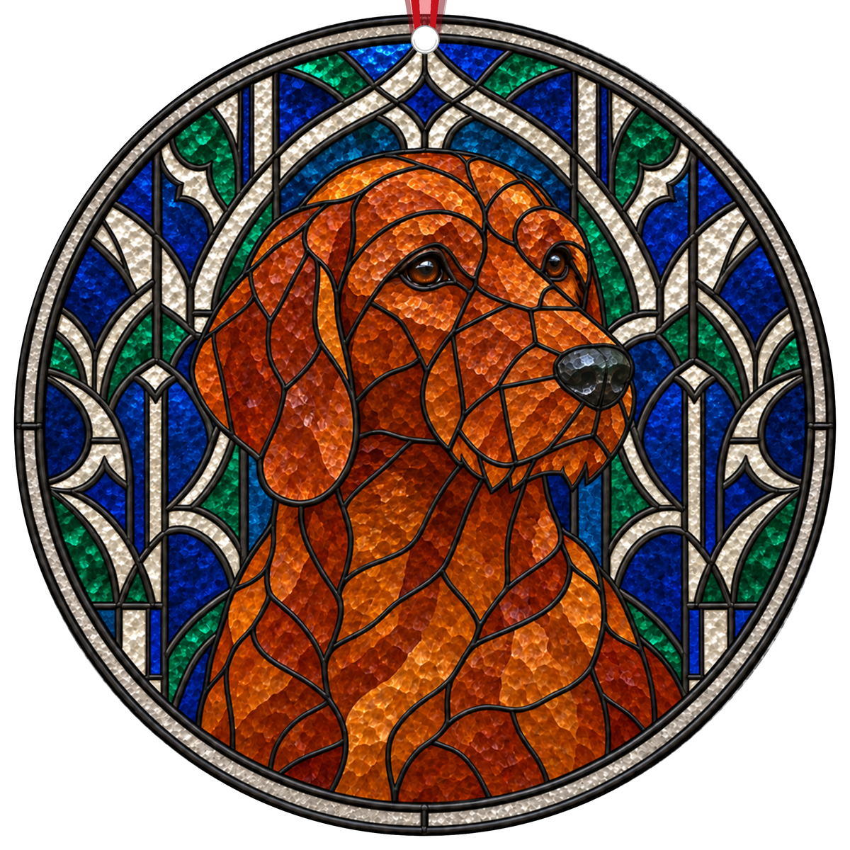 Griffon Fauve de Bretagne Red stained glass Christmas ornament