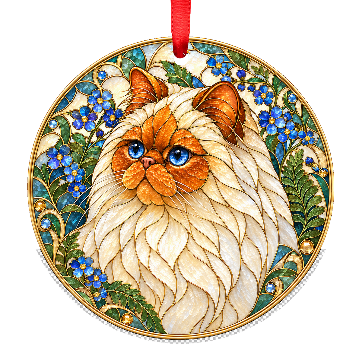 Himalayan Flame Point stained glass style Christmas ornament