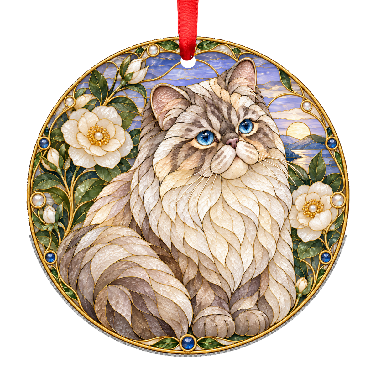 Himalayan Lilac Cream Lynx Point stained glass style Christmas ornament
