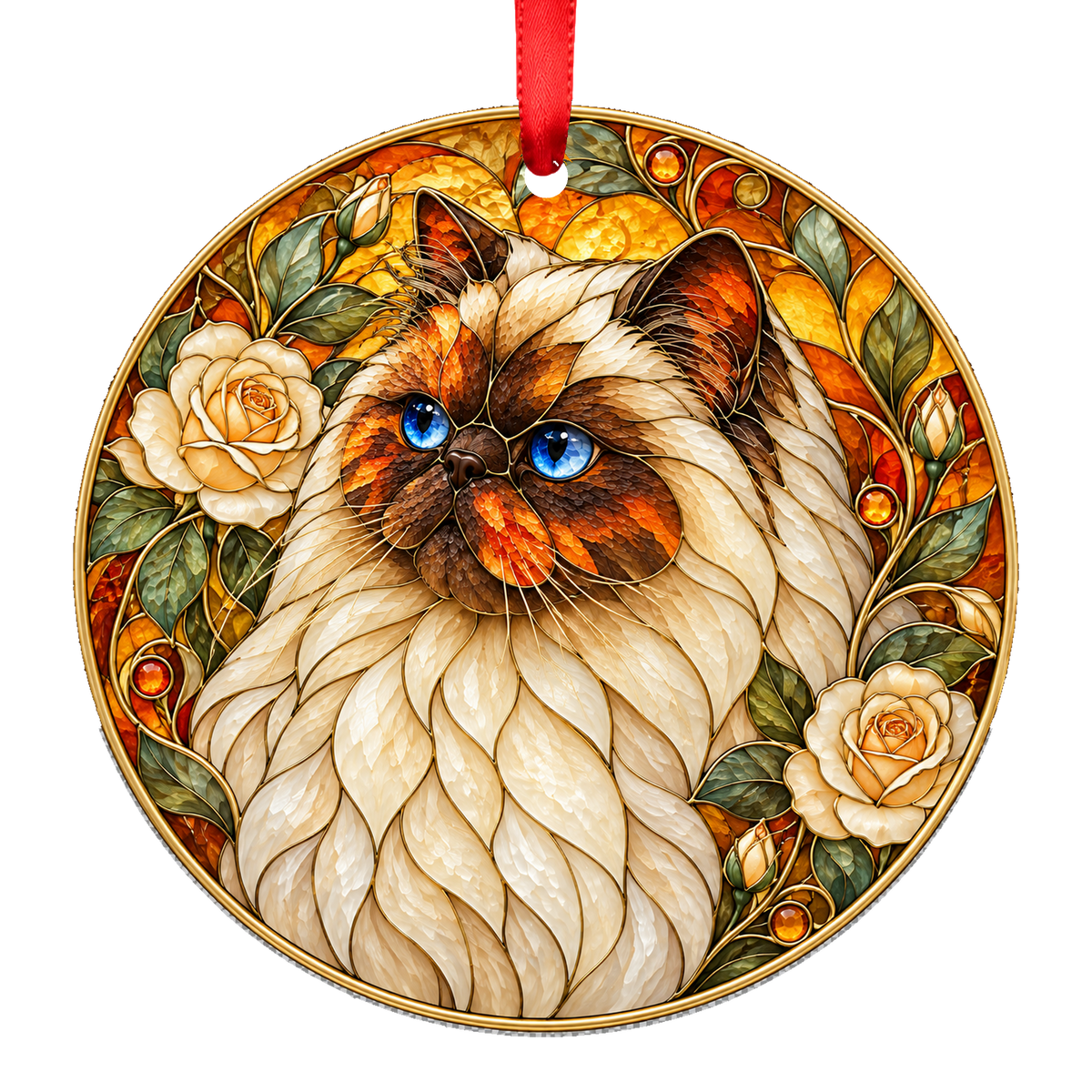 Himalayan Tortie Point stained glass style Christmas ornament