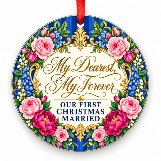 My Dearest, My Forever porcelain Christmas ornament with red ribbon