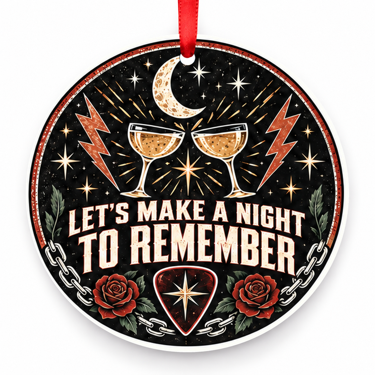 Let's Make a Night to Remember Christmas Ornament – Rock with red hanging ribbon