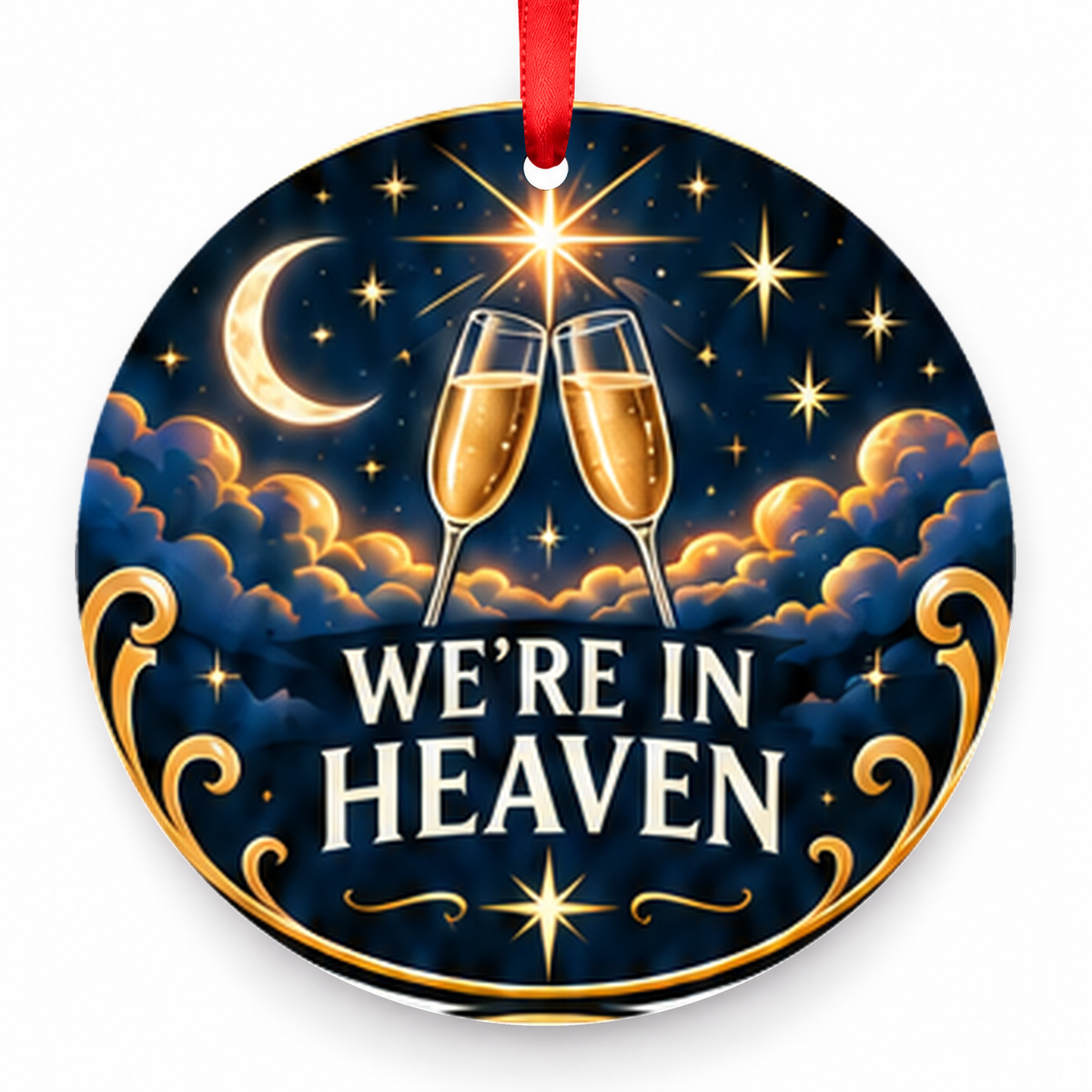 We're in Heaven Christmas Ornament with red hanging ribbon
