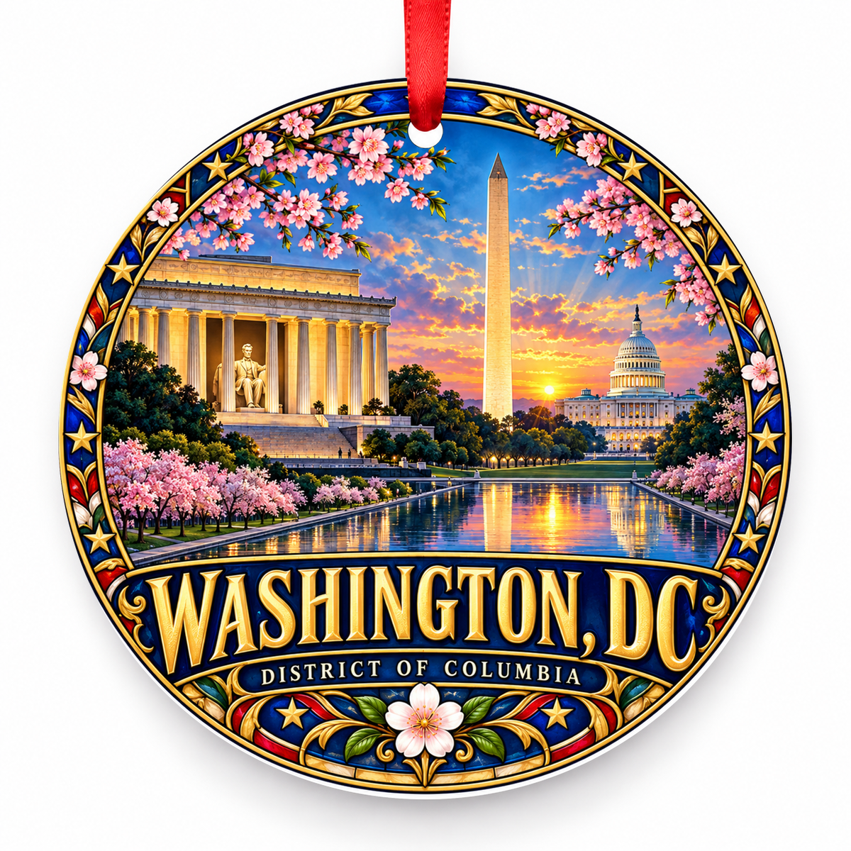 Washington, D.C. porcelain travel Christmas ornament with red ribbon