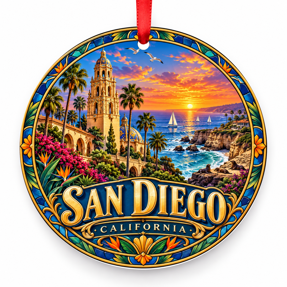 San Diego, California porcelain Christmas ornament
