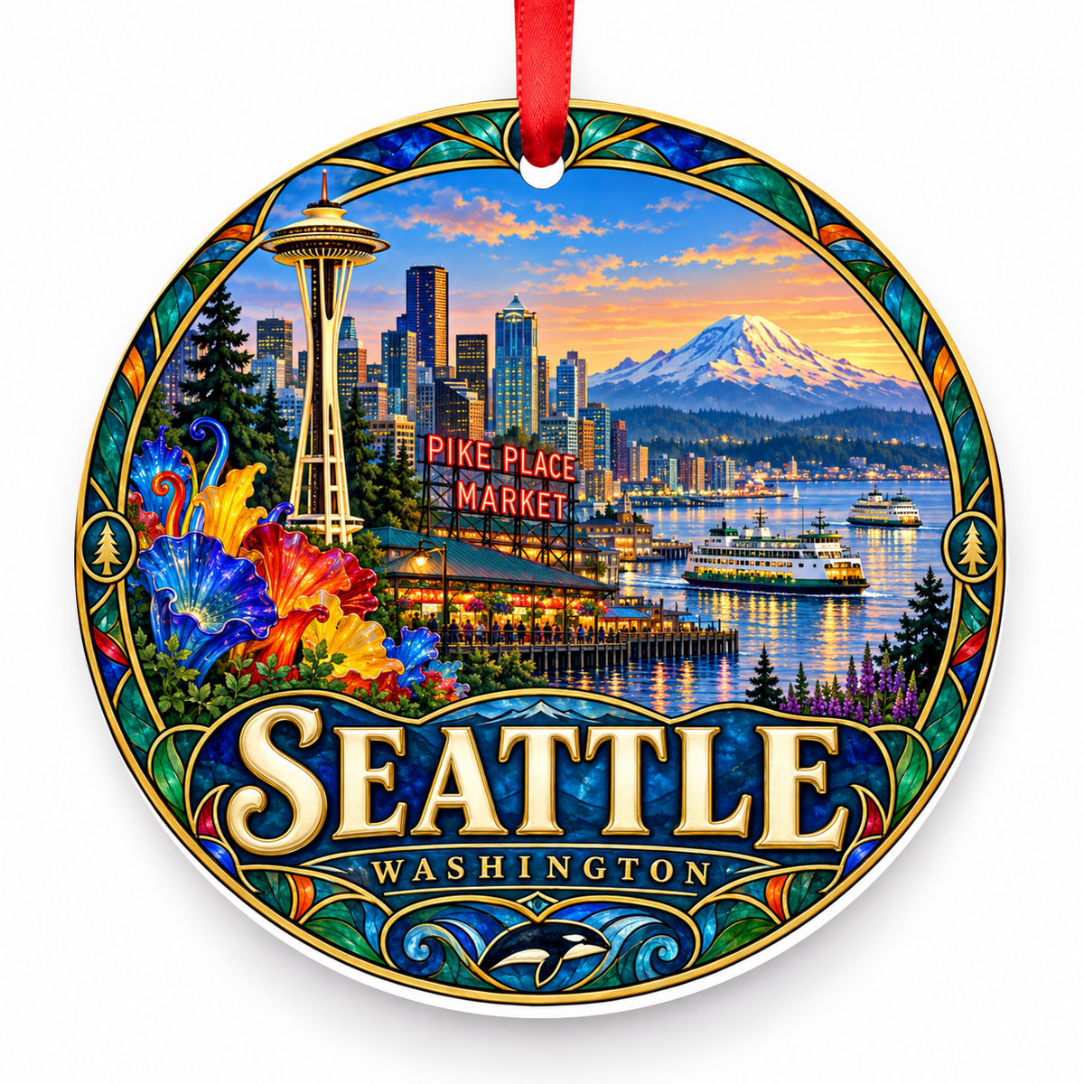 Seattle, Washington porcelain Christmas ornament