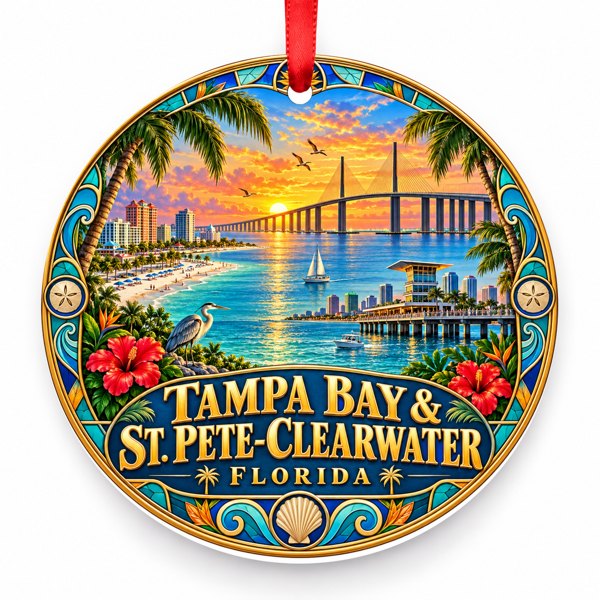 Tampa Bay and St. Pete-Clearwater, Florida porcelain Christmas ornament