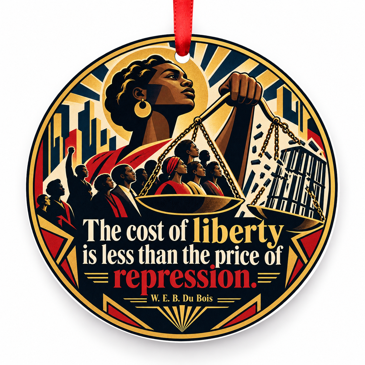 The Cost of Liberty is Less Than the Price of Repression Christmas Ornament with red hanging ribbon