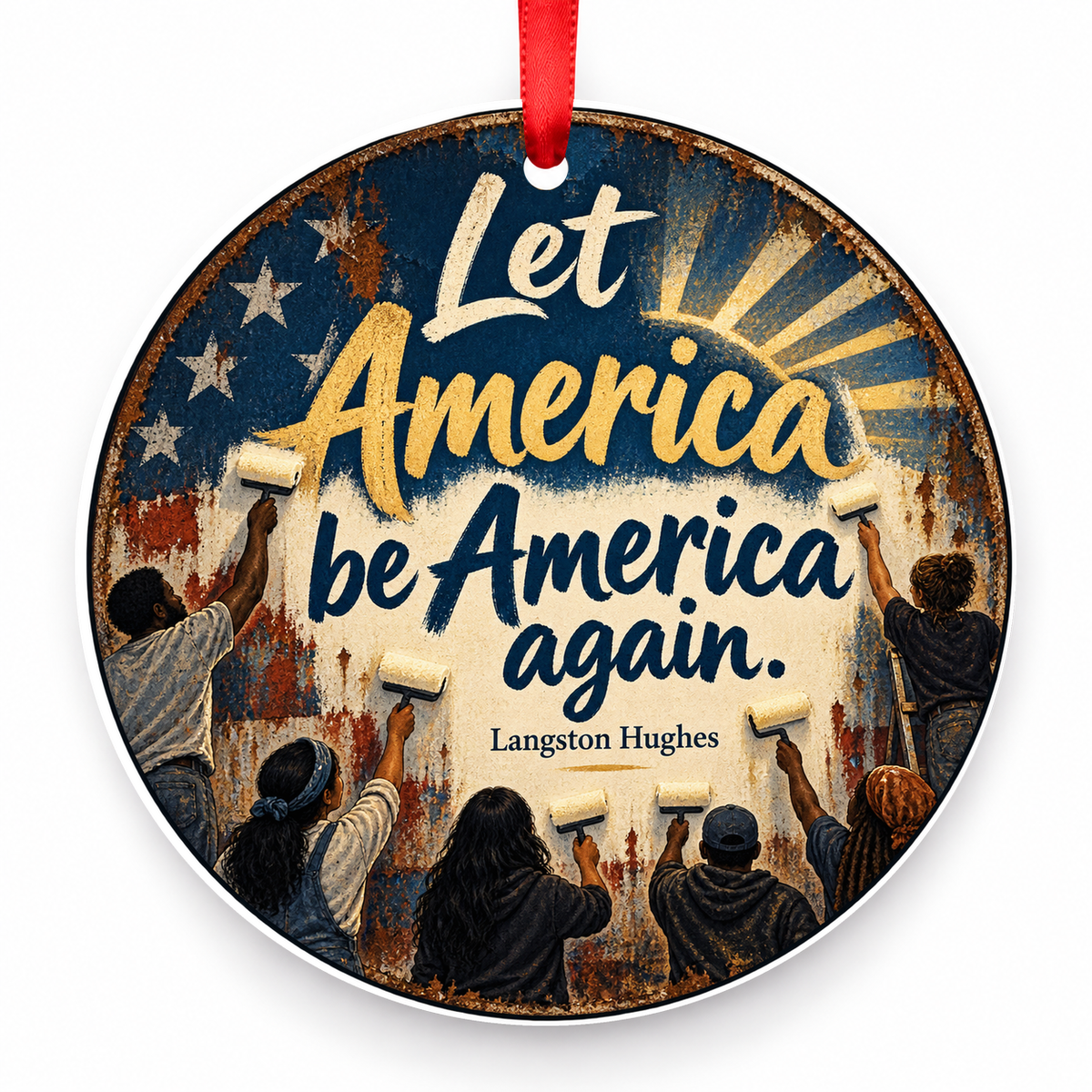 Let America Be America Again Christmas Ornament with red hanging ribbon