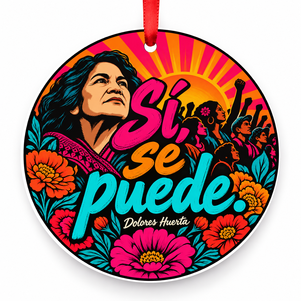 Sí Se Puede Christmas Ornament with red hanging ribbon