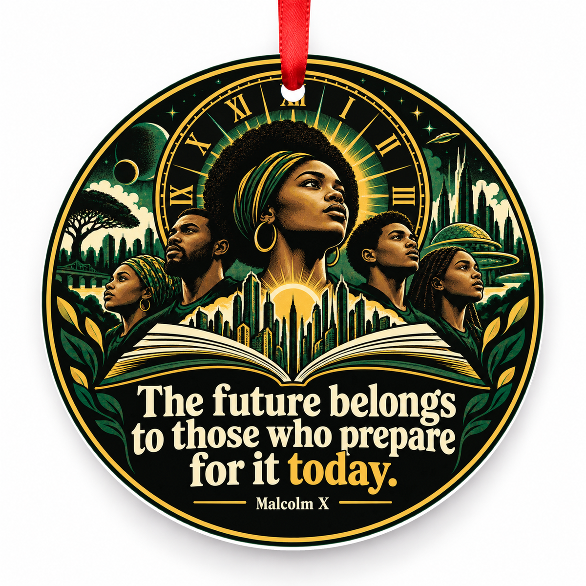 The Future Belongs to Those Who Prepare for It Today Christmas Ornament – Classic with red hanging ribbon