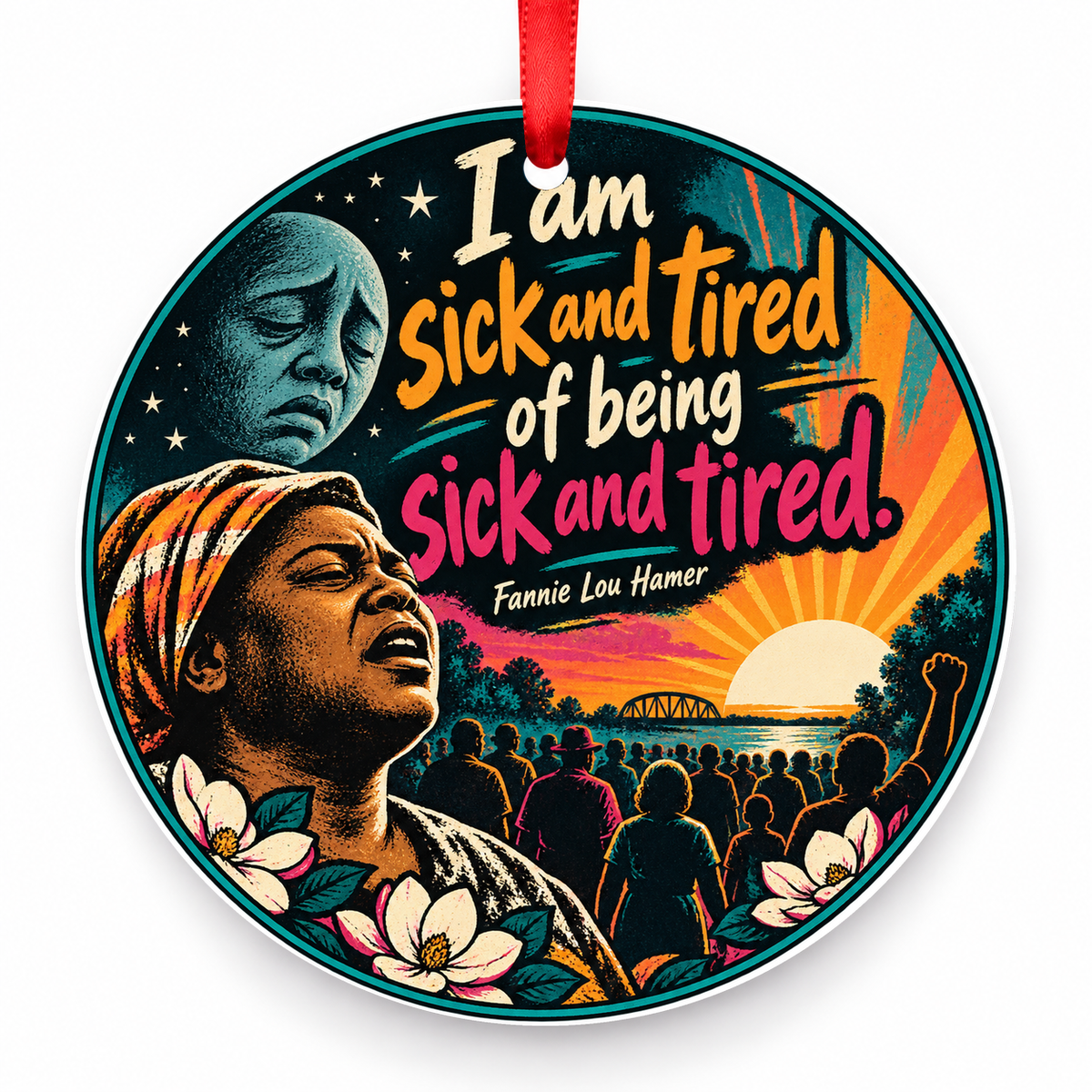 I Am Sick and Tired of Being Sick and Tired Christmas Ornament with red hanging ribbon