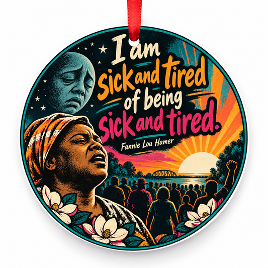 I Am Sick and Tired of Being Sick and Tired Christmas Ornament with red hanging ribbon