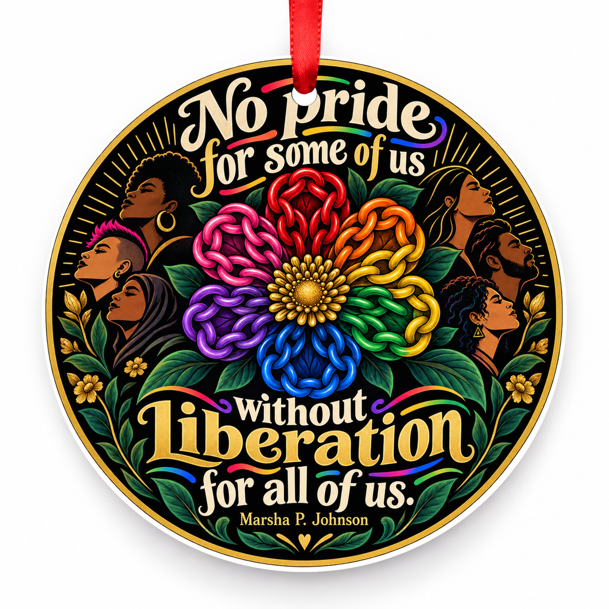 No Pride for Some of Us Without Liberation for All of Us Christmas Ornament with red hanging ribbon