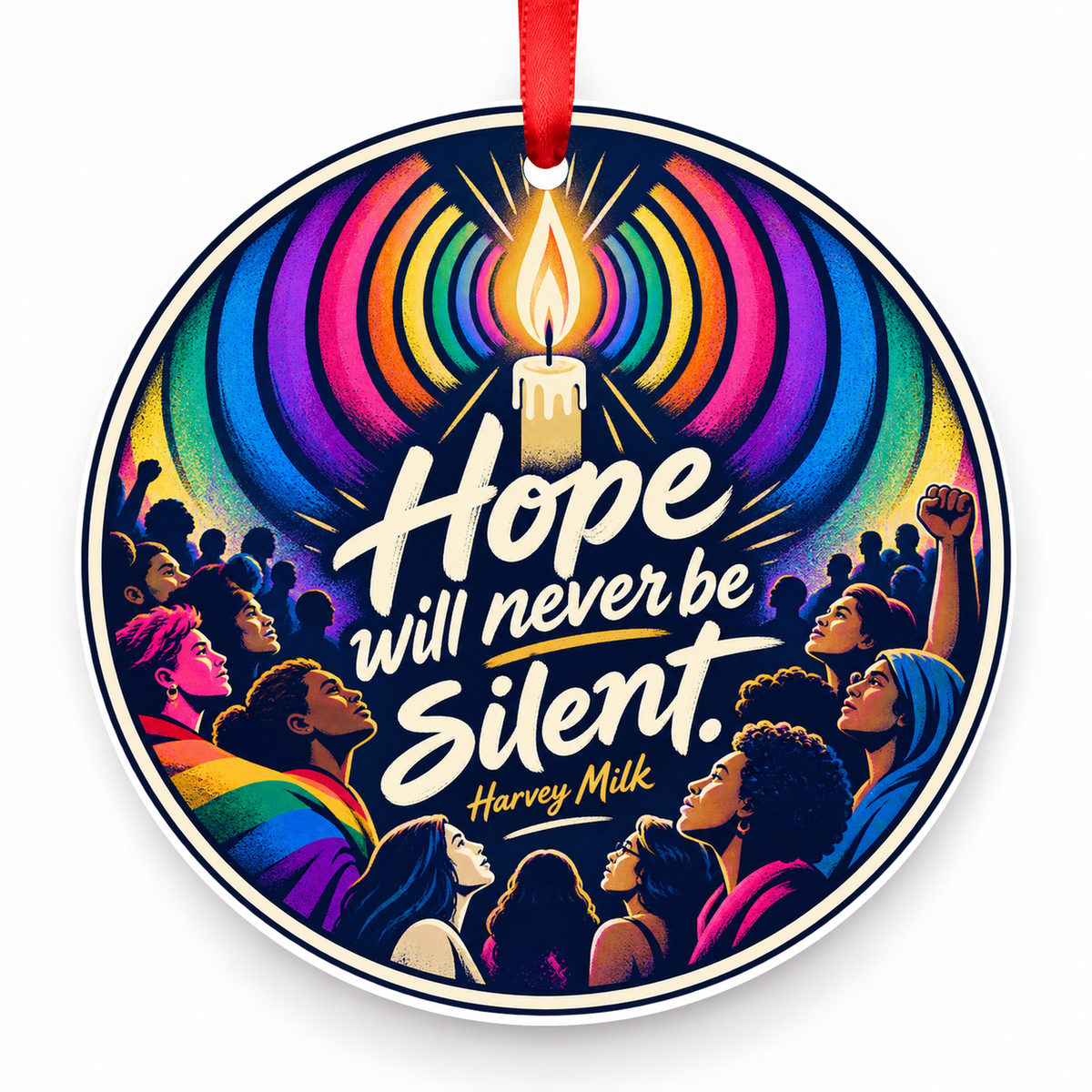 Hope Will Never Be Silent Christmas Ornament with red hanging ribbon