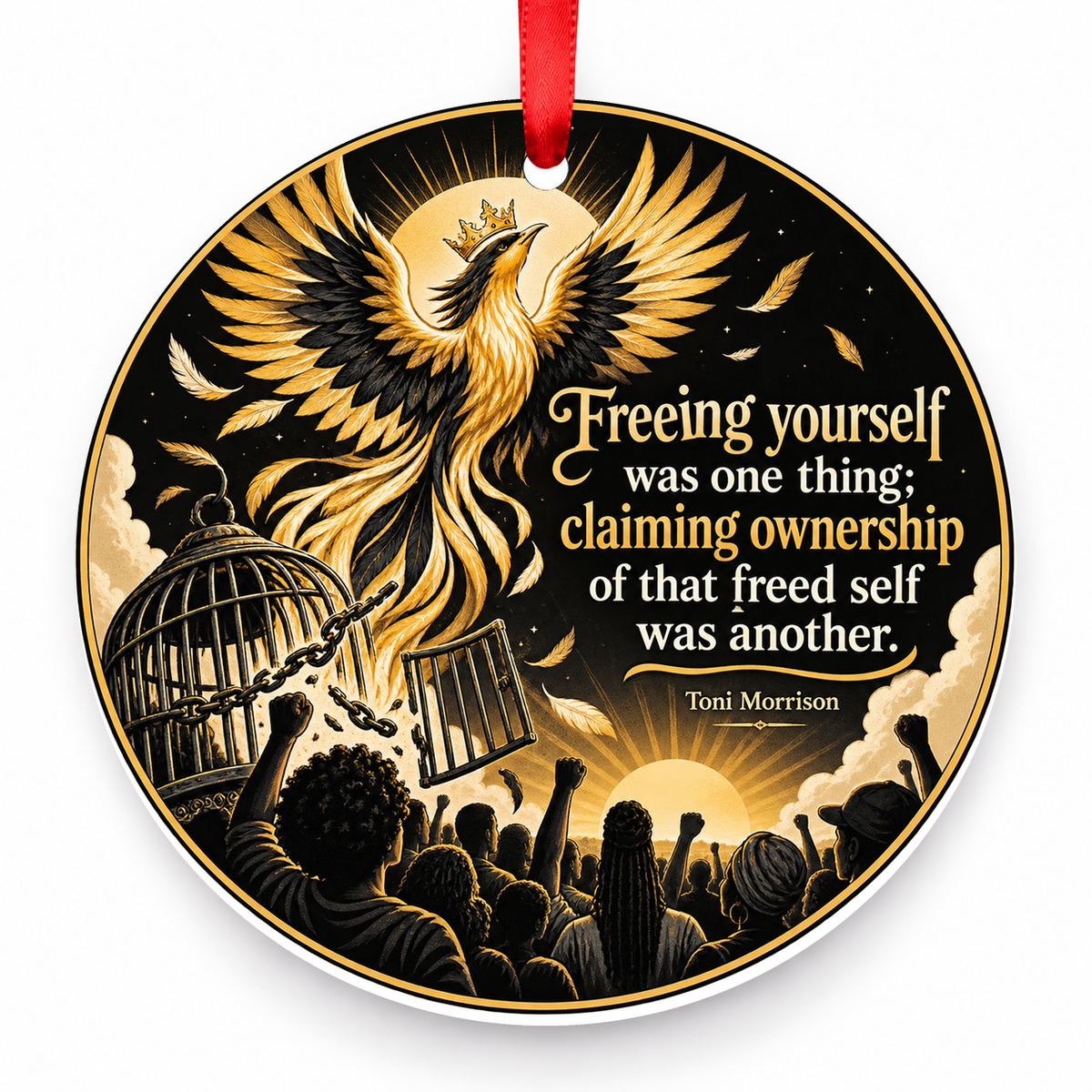 Freeing Yourself Was One Thing; Claiming Ownership of That Freed Self Was Another Christmas Ornament with red hanging ribbon