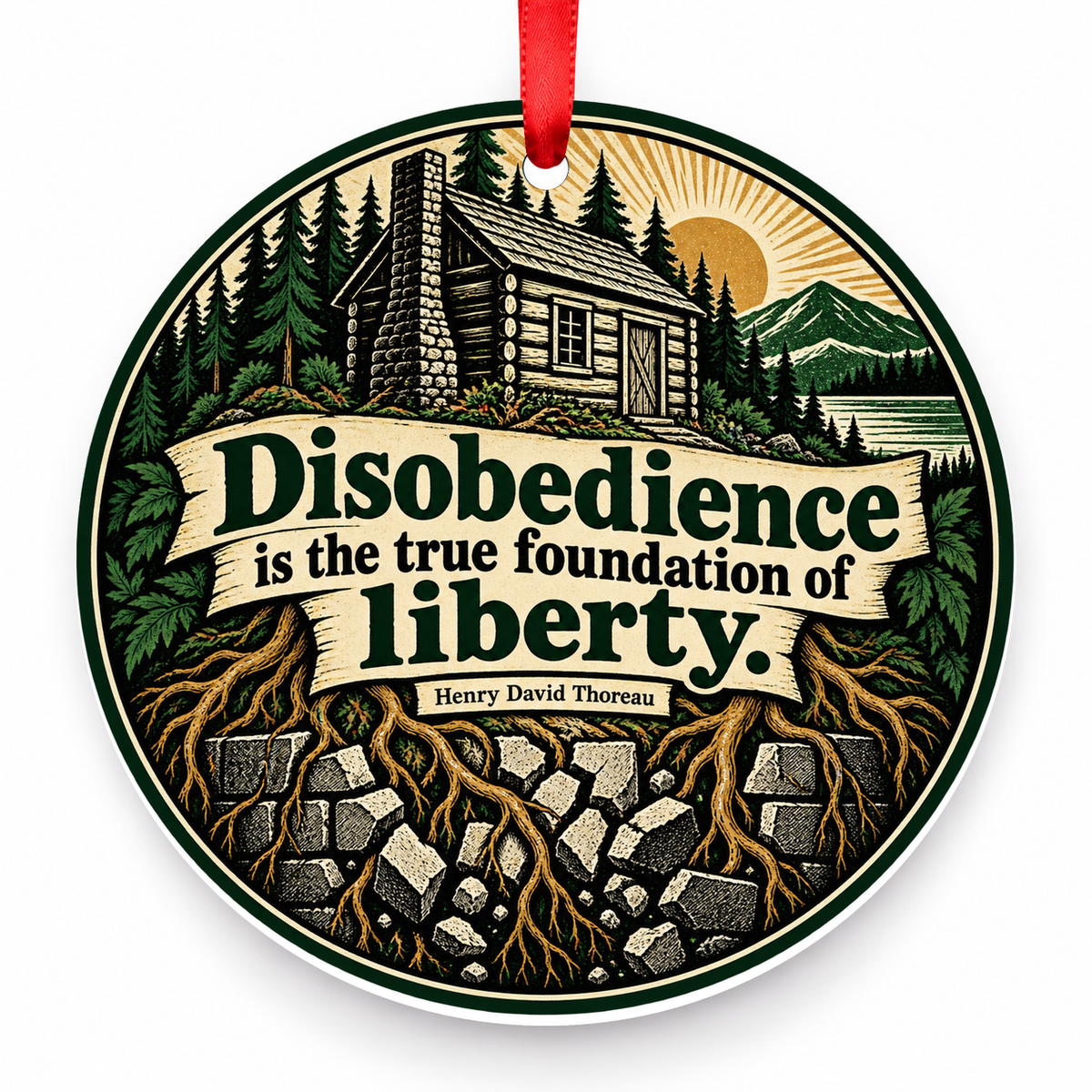 Disobedience is the True Foundation of Liberty Christmas Ornament with red hanging ribbon