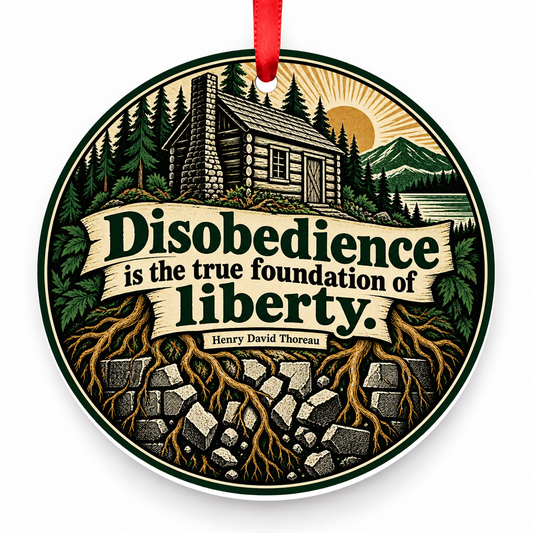 Disobedience is the True Foundation of Liberty Christmas Ornament with red hanging ribbon