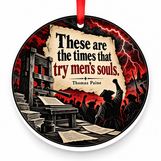 These Are the Times That Try Men's Souls Christmas Ornament with red hanging ribbon