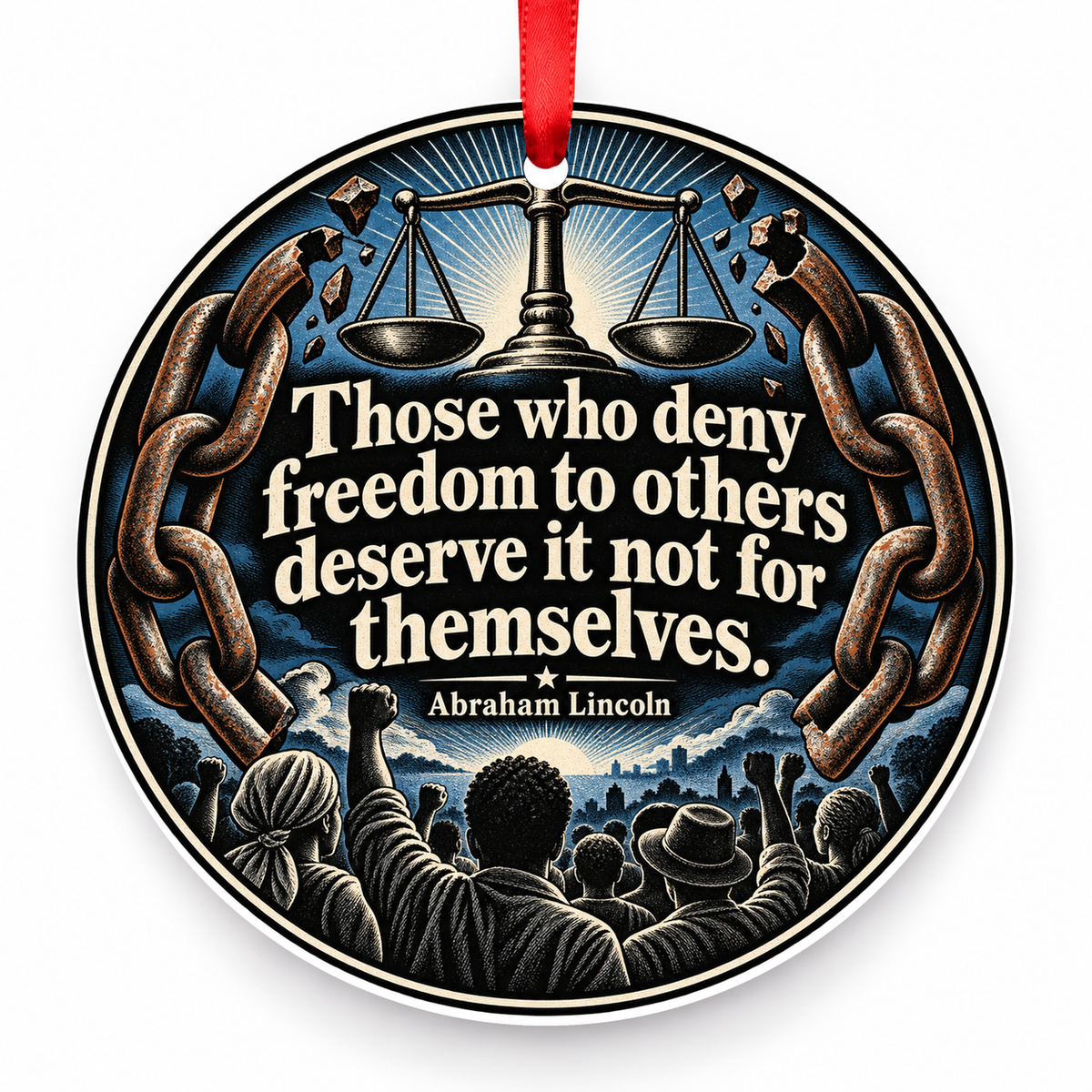 Those Who Deny Freedom to Others Deserve It Not for Themselves Christmas Ornament with red hanging ribbon
