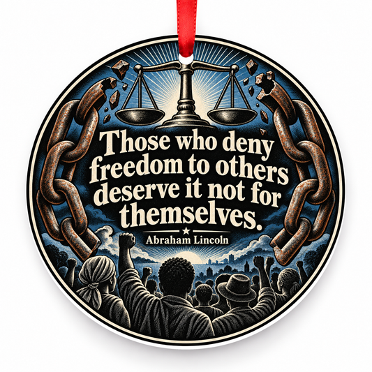 Those Who Deny Freedom to Others Deserve It Not for Themselves Christmas Ornament with red hanging ribbon