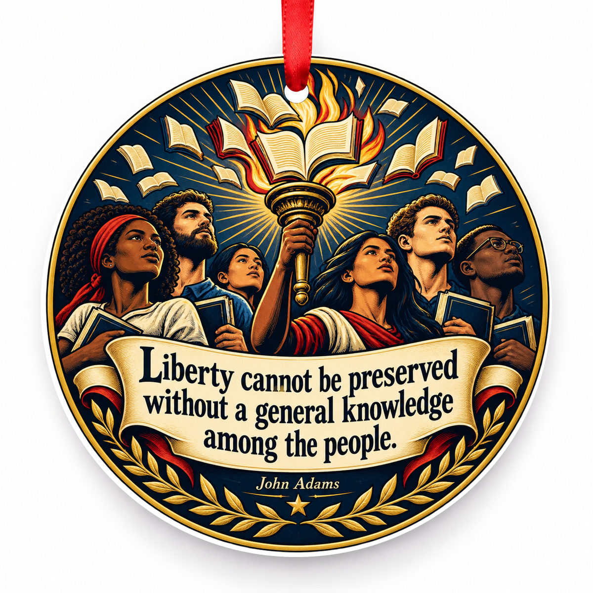 Liberty Cannot Be Preserved Without a General Knowledge Among the People Christmas Ornament with red hanging ribbon