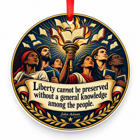 Liberty Cannot Be Preserved Without a General Knowledge Among the People Christmas Ornament with red hanging ribbon