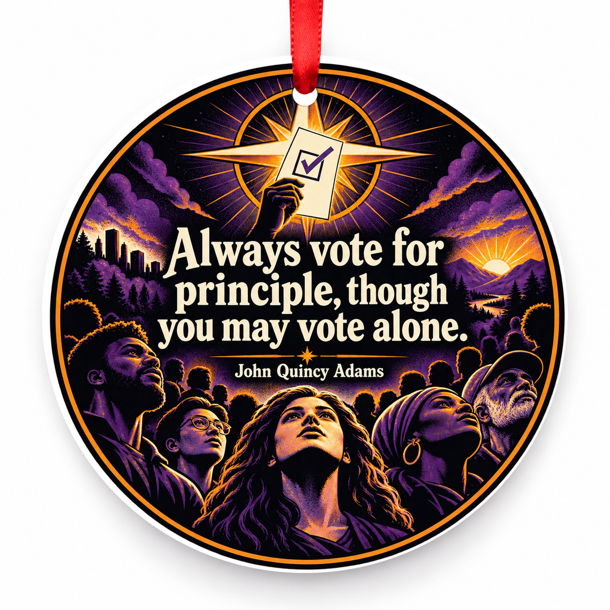Always Vote for Principle, Though You May Vote Alone Christmas Ornament with red hanging ribbon