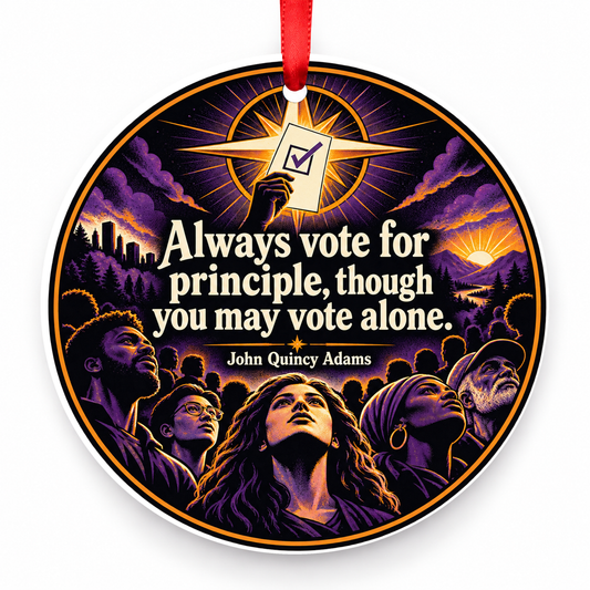 Always Vote for Principle, Though You May Vote Alone Christmas Ornament with red hanging ribbon