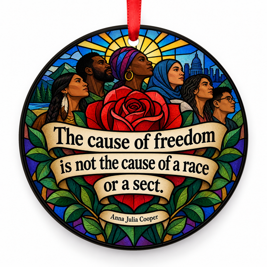 The Cause of Freedom Is Not the Cause of a Race or a Sect Christmas Ornament with red hanging ribbon