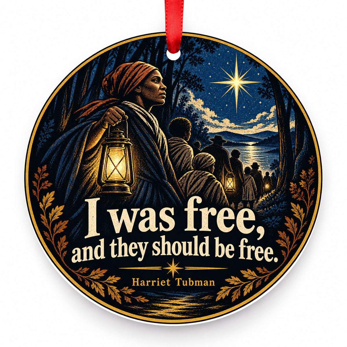I Was Free, and They Should Be Free Christmas Ornament with red hanging ribbon
