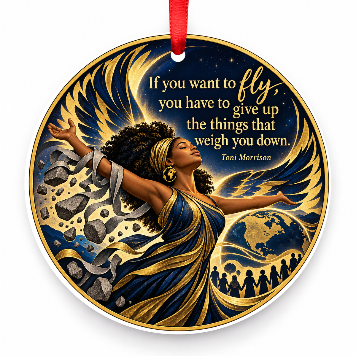 If You Want to Fly, You Have to Give Up the Things That Weigh You Down Christmas Ornament with red hanging ribbon