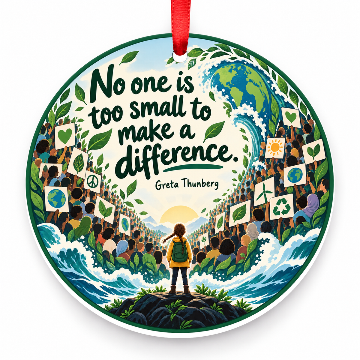 No One is Too Small to Make a Difference Christmas Ornament with red hanging ribbon