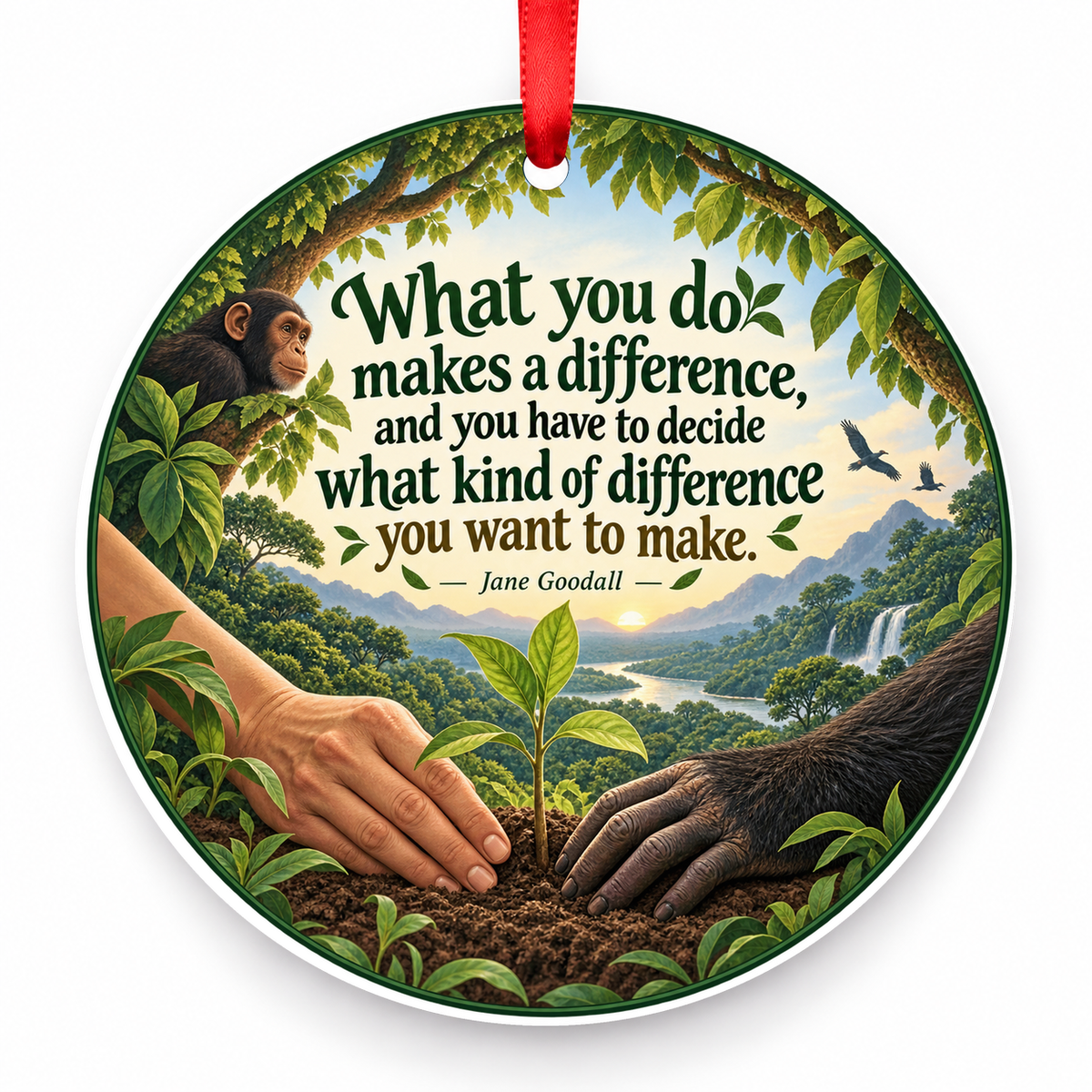 What You Do Makes a Difference, and You Have to Decide What Kind of Difference You Want to Make Christmas Ornament with red hanging ribbon