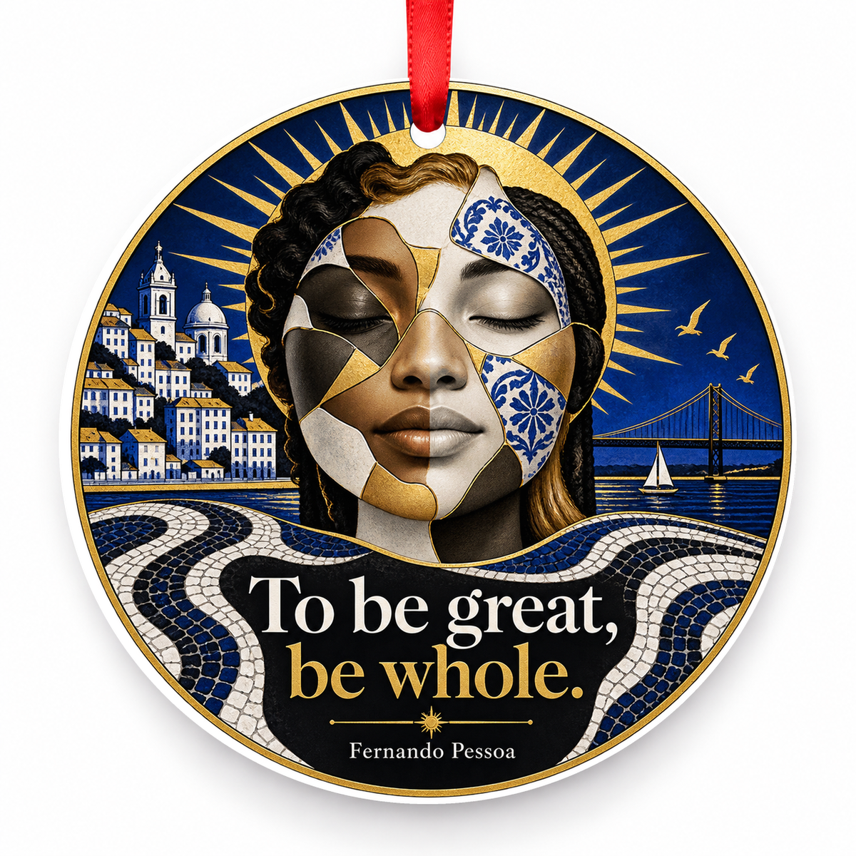 To Be Great, Be Whole Christmas Ornament with red hanging ribbon
