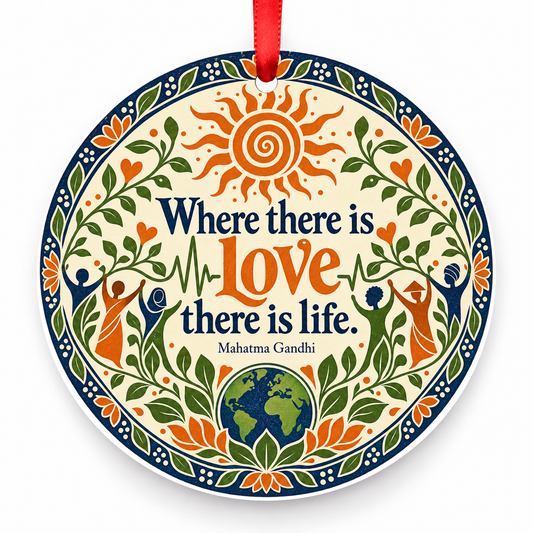 Where There is Love There is Life Christmas Ornament with red hanging ribbon