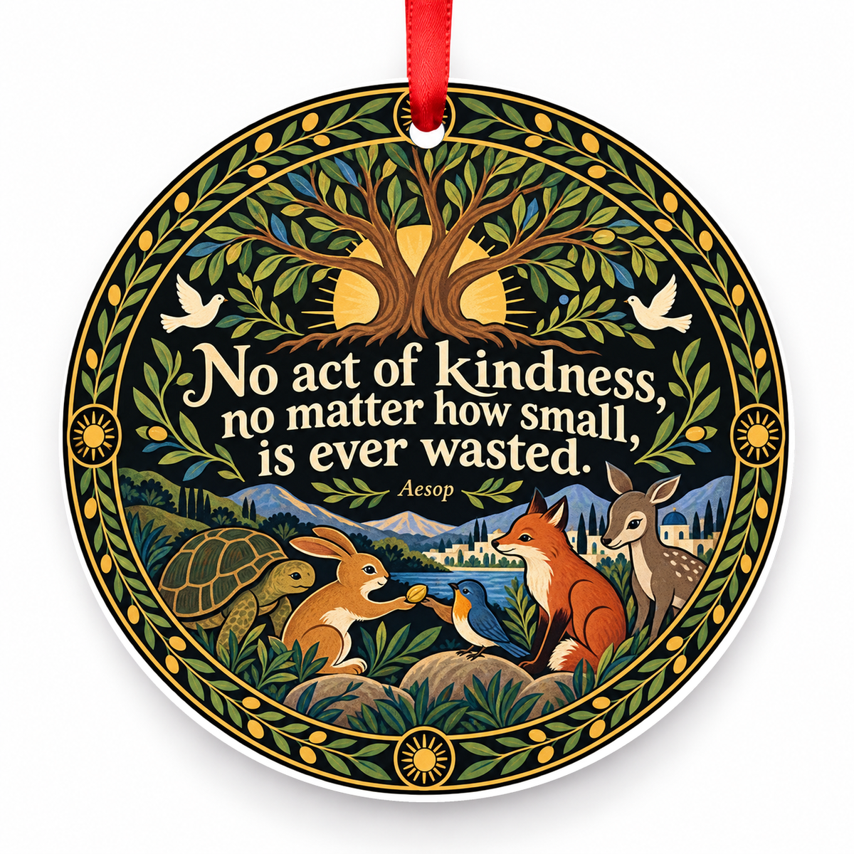 No Act of Kindness, No Matter How Small, is Ever Wasted Christmas Ornament with red hanging ribbon