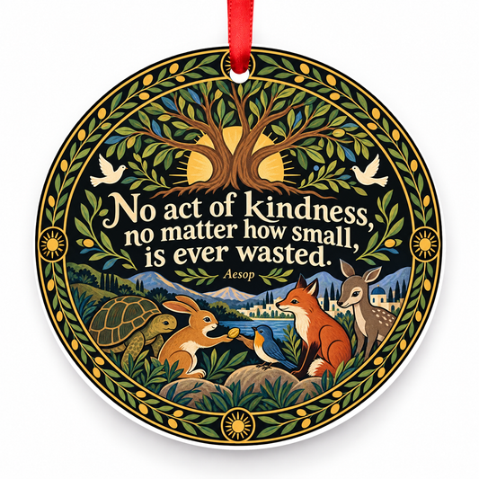 No Act of Kindness, No Matter How Small, is Ever Wasted Christmas Ornament with red hanging ribbon