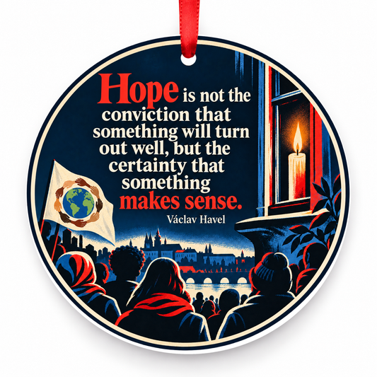 Hope is Not the Conviction That Something Will Turn Out Well, but the Certainty That Something Makes Sense Christmas Ornament with red hanging ribbon