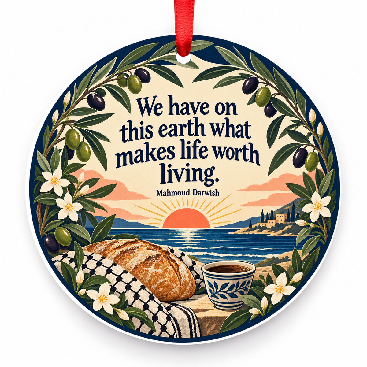 We Have on This Earth What Makes Life Worth Living Christmas Ornament with red hanging ribbon