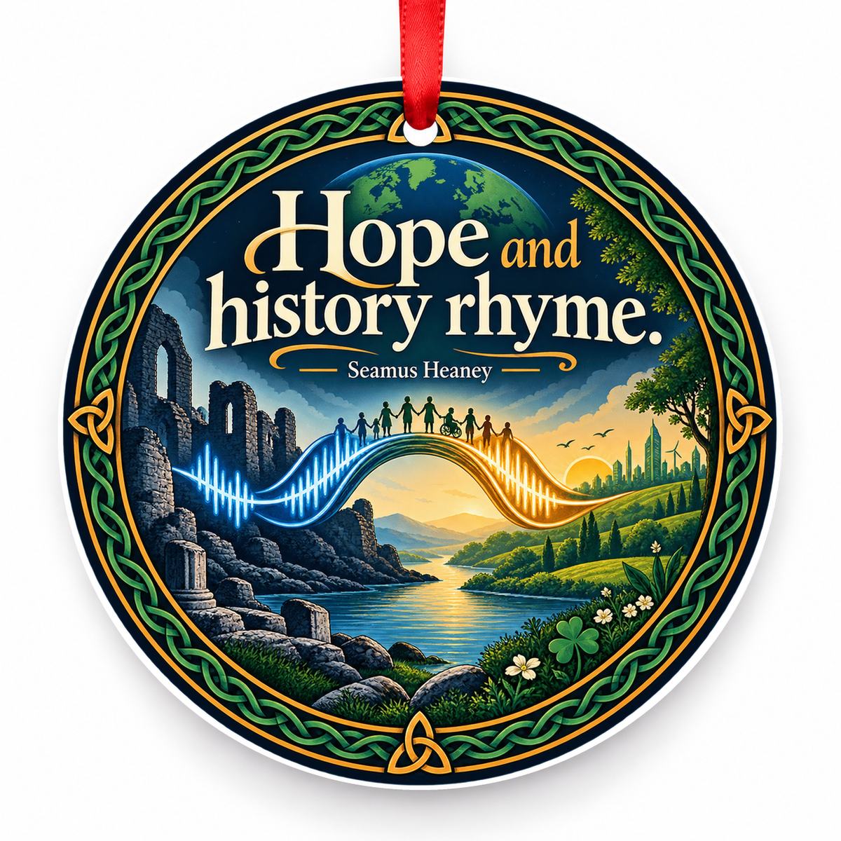 Hope and History Rhyme Christmas Ornament with red hanging ribbon