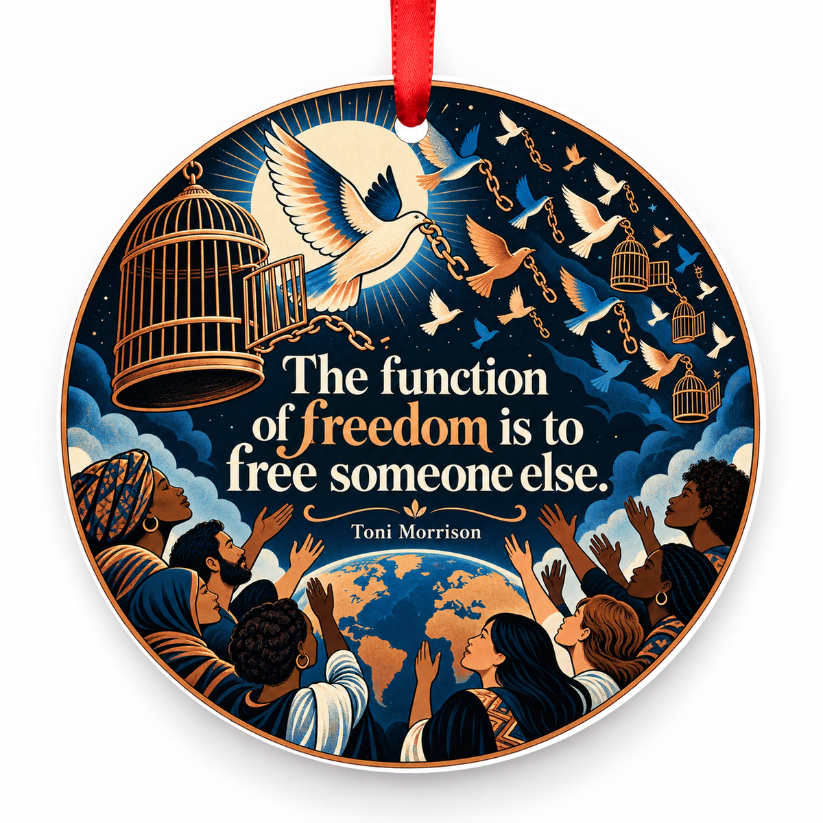 The Function of Freedom is to Free Someone Else Christmas Ornament with red hanging ribbon