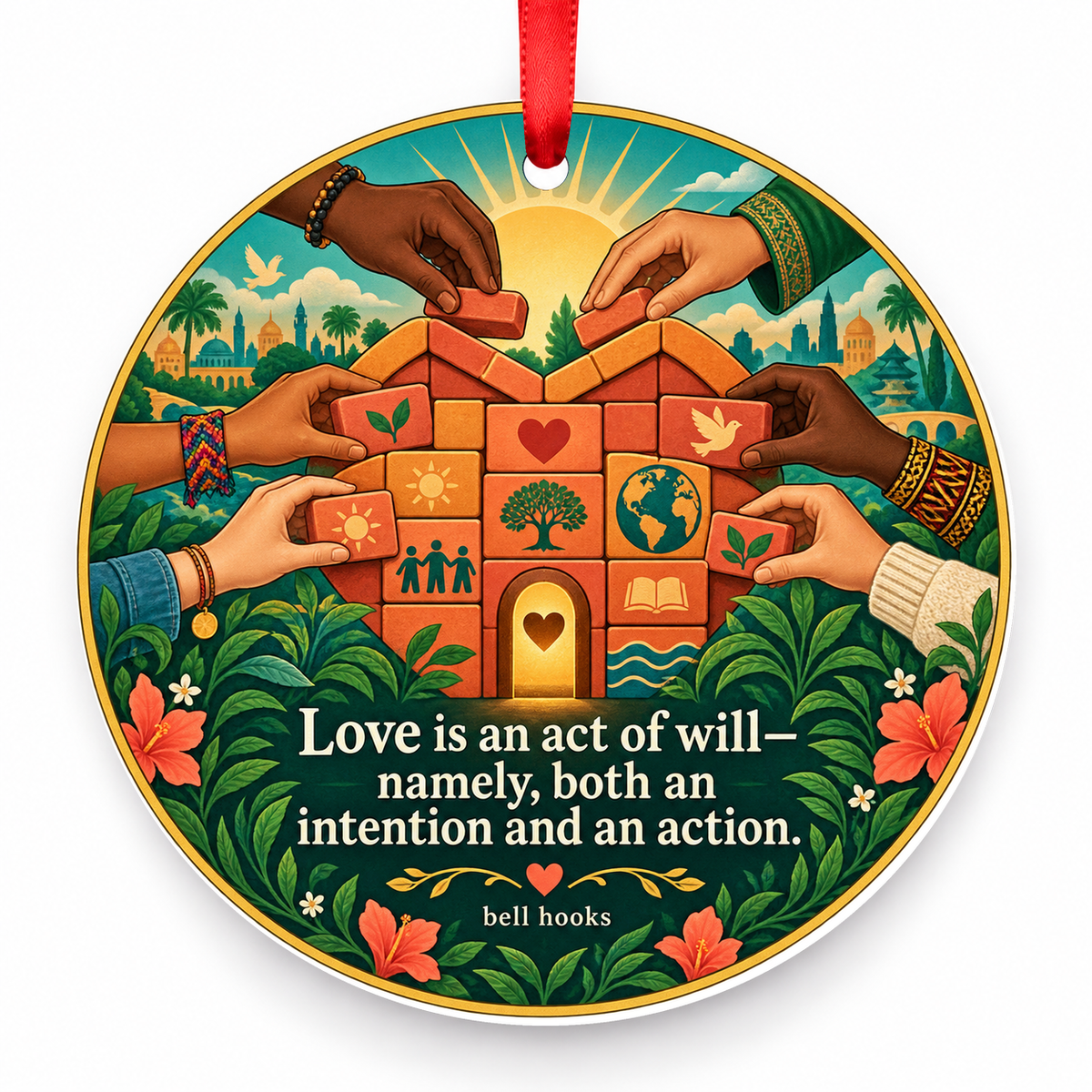 Love is an Act of Will, Namely, Both an Intention and an Action Christmas Ornament with red hanging ribbon