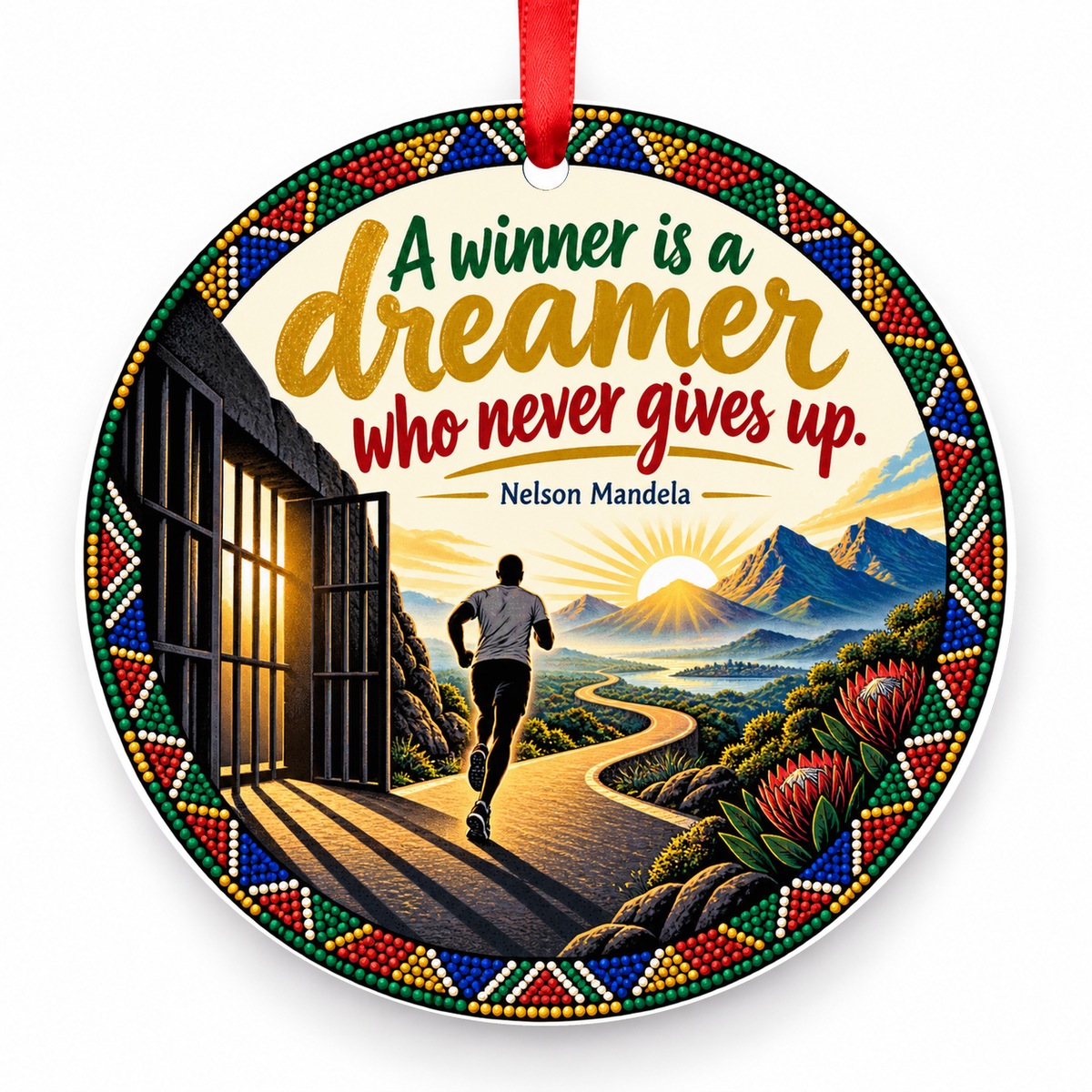 A Winner is a Dreamer Who Never Gives Up Christmas Ornament with red hanging ribbon