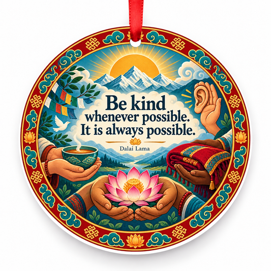 Be Kind Whenever Possible. It is Always Possible Christmas Ornament with red hanging ribbon