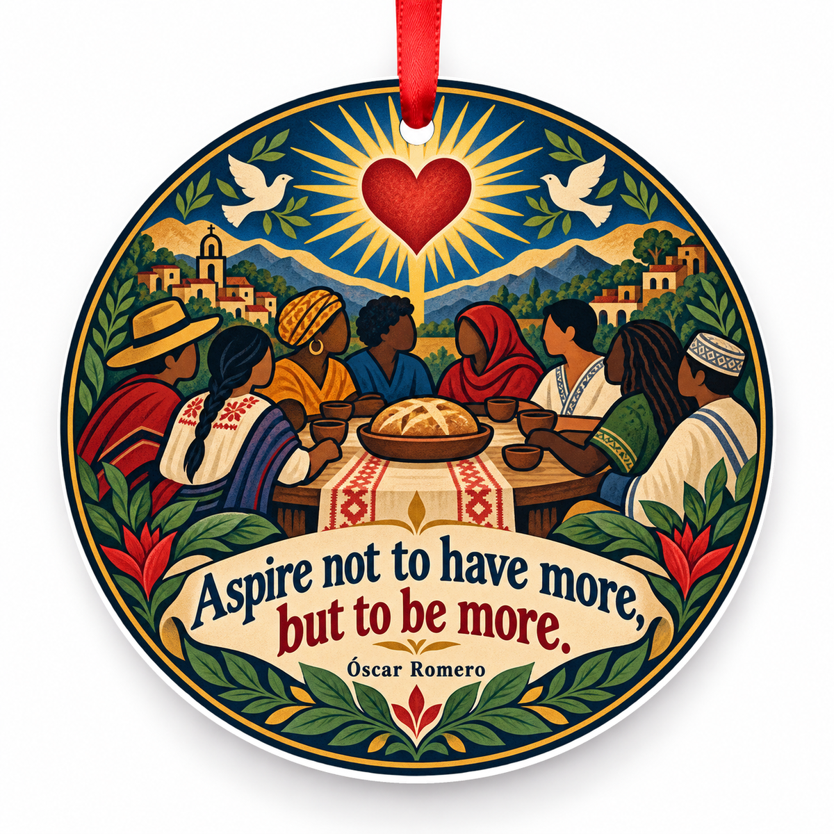 Aspire Not to Have More, but to Be More Christmas Ornament with red hanging ribbon