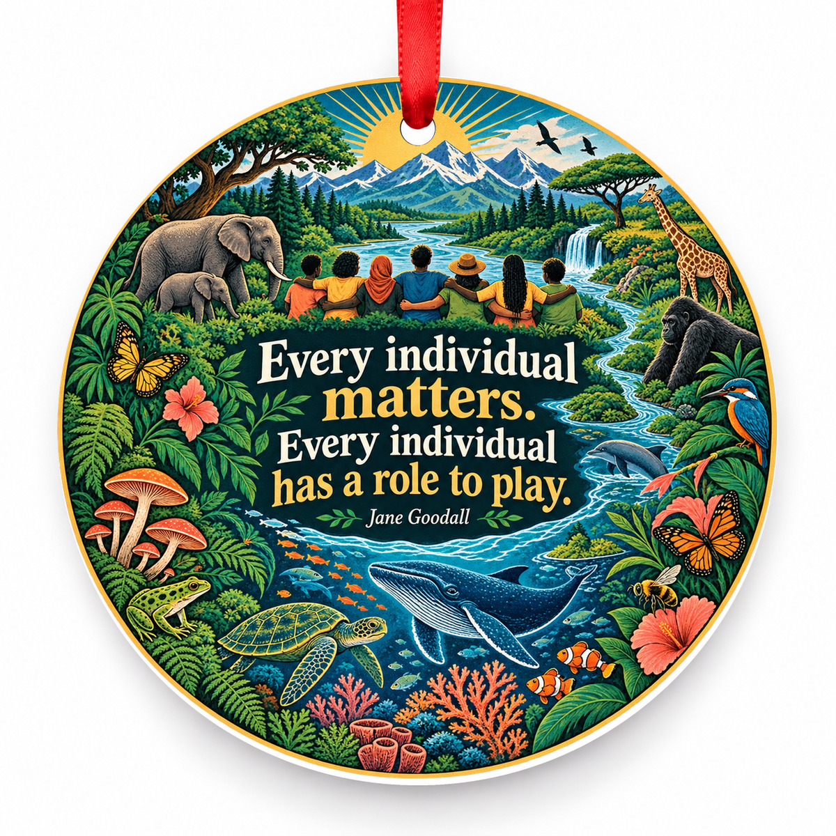 Every Individual Matters. Every Individual Has a Role to Play Christmas Ornament with red hanging ribbon